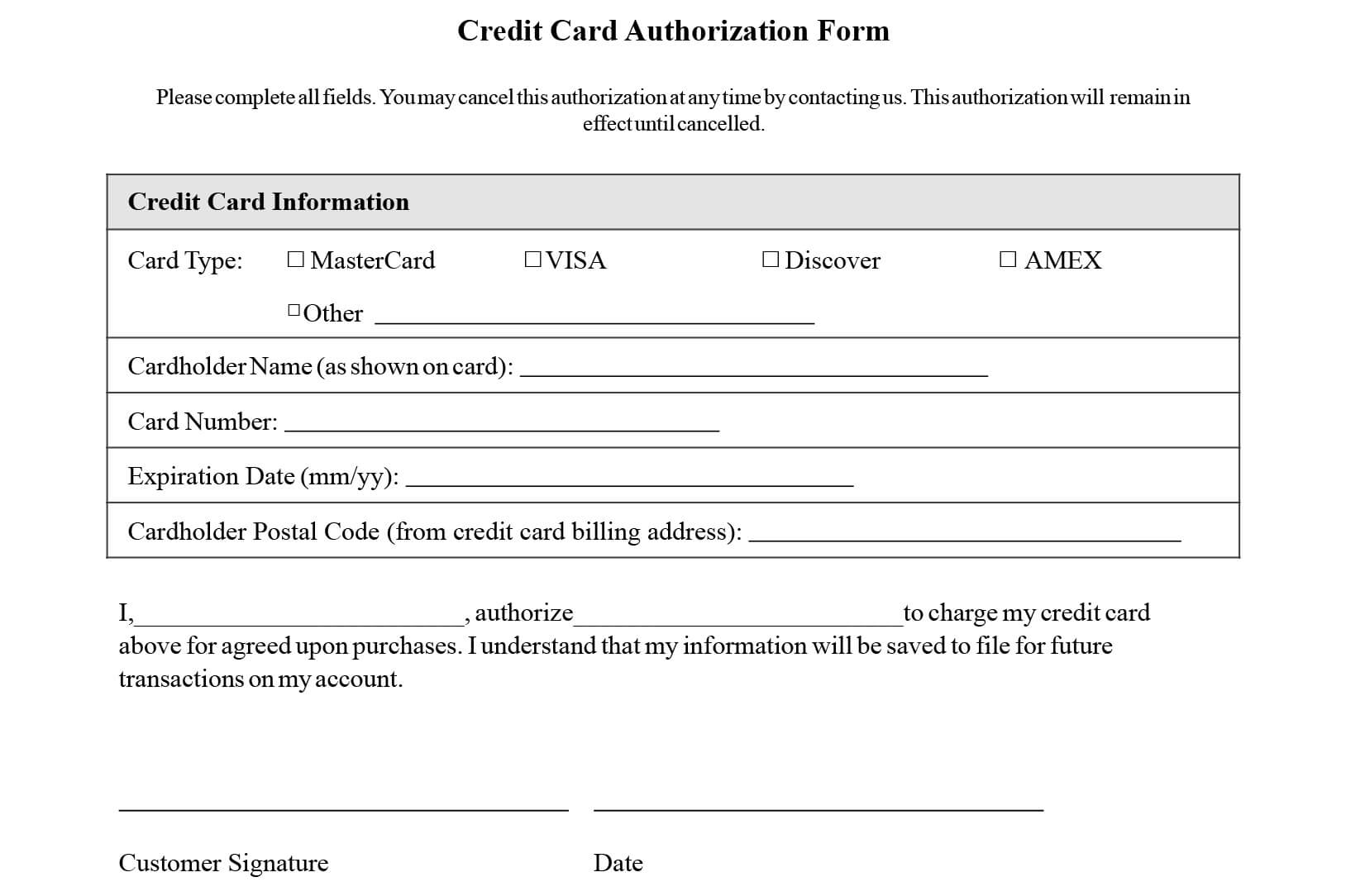 Credit Card Authorization Form Templates [Download] Intended For Credit Card Authorization Form Template Word