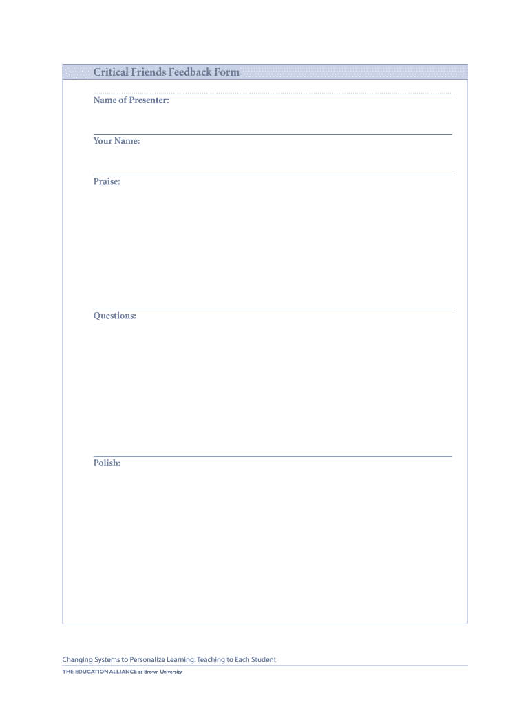 Critical Friends Feedback Form – Fill Online, Printable Within Student Feedback Form Template Word