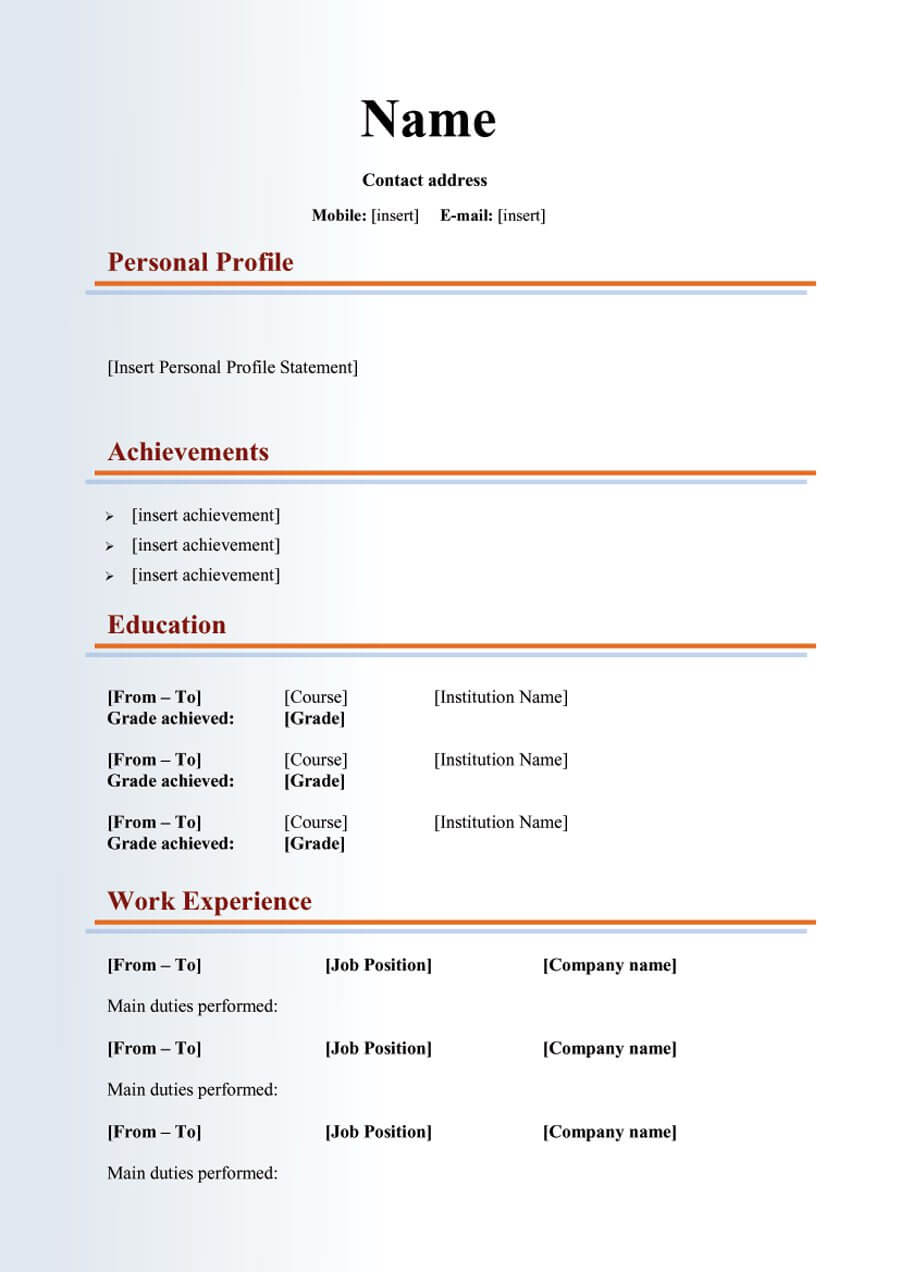 Curriculum Vitae Sample Format Download – Colona.rsd7 Within Free Blank Cv Template Download
