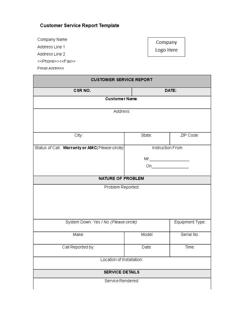 Customer Service Report Template | Templates At Intended For Technical Support Report Template