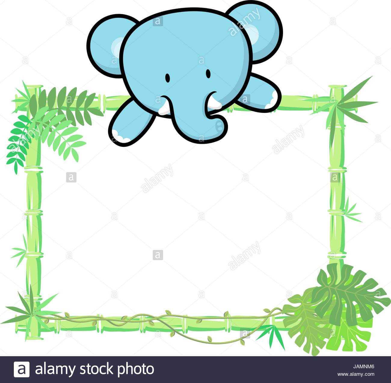 Cute Baby Elephant On Blank Board With Bamboo Frame Isolated With Regard To Blank Elephant Template