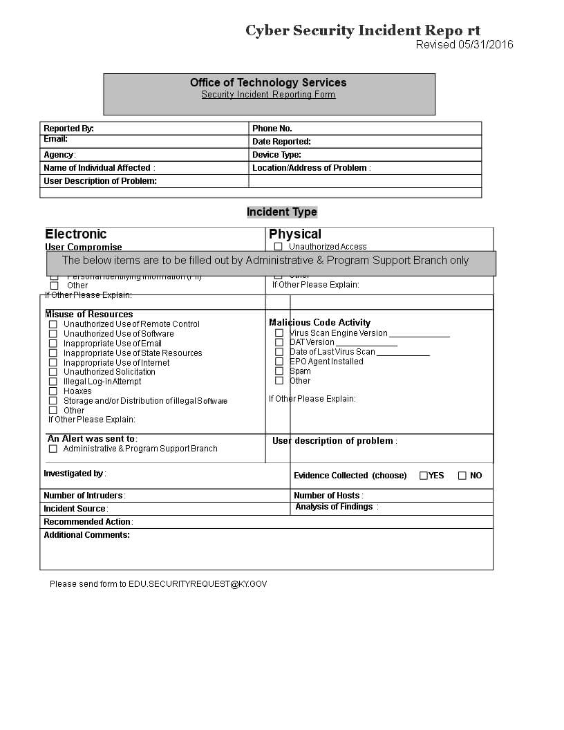 Cyber Security Incident Report Template | Templates At For Software Problem Report Template
