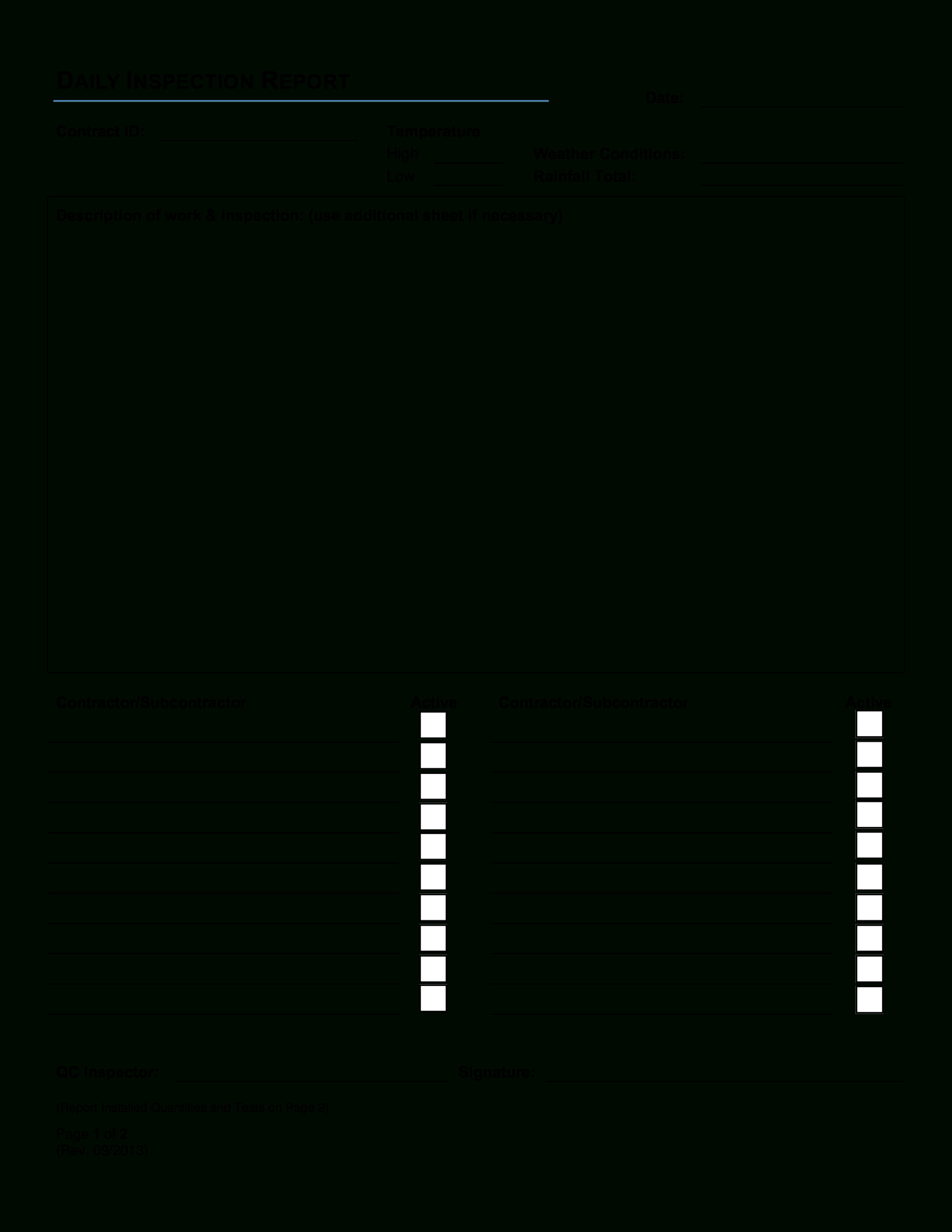 Daily Inspection Report | Templates At Allbusinesstemplates With Regard To Daily Inspection Report Template