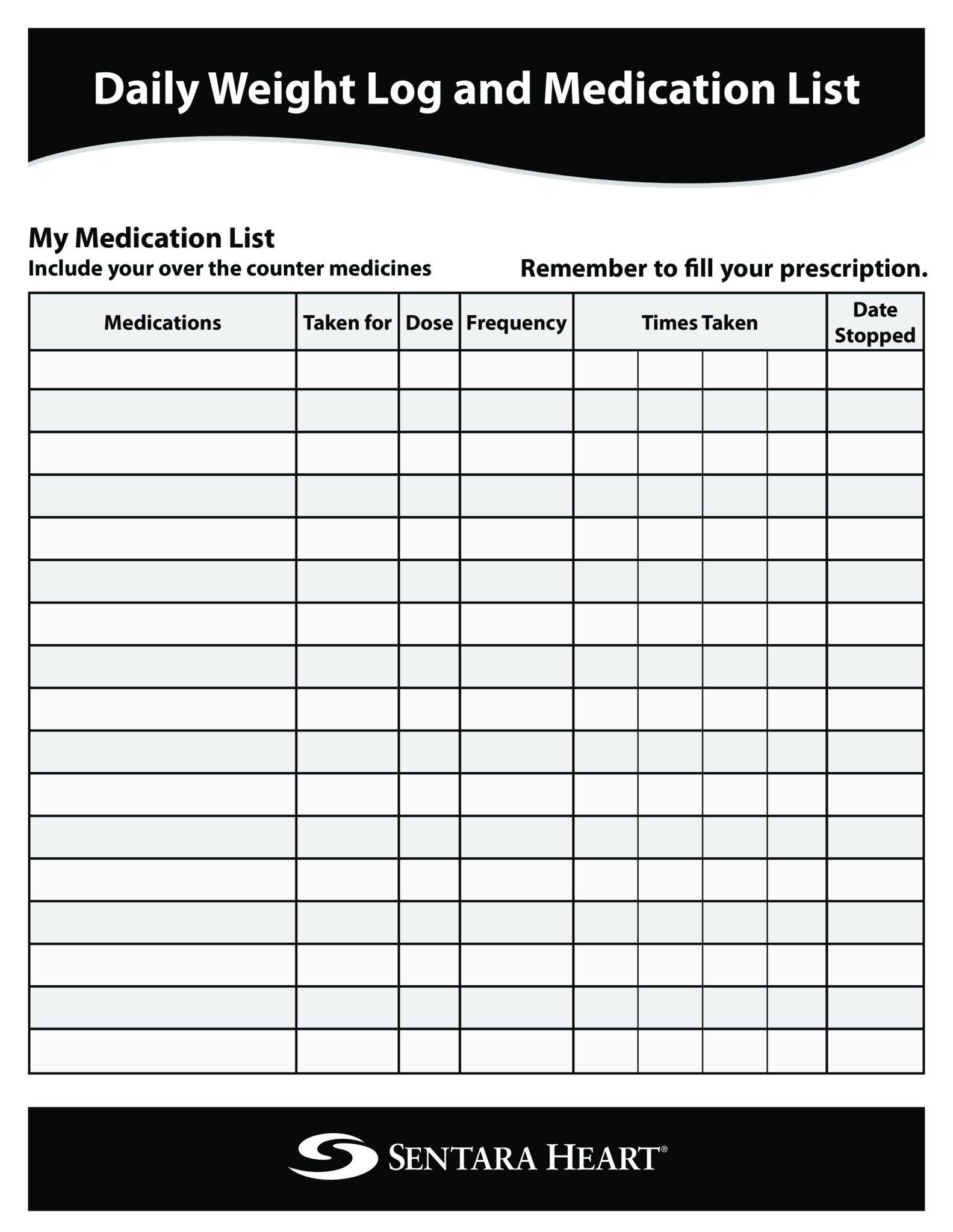 Blank Medication List Templates