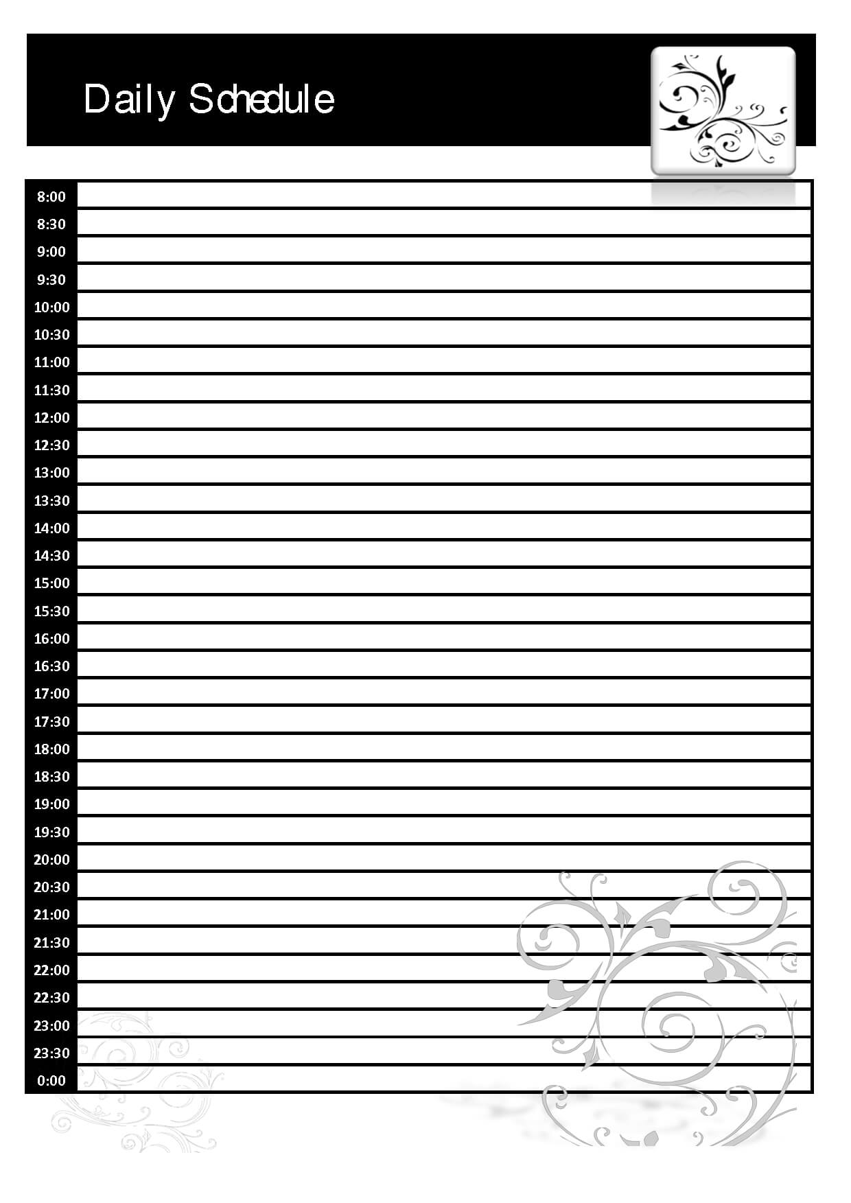 Daily Schedule Template Printable Free ] – Sample Printable With Printable Blank Daily Schedule Template