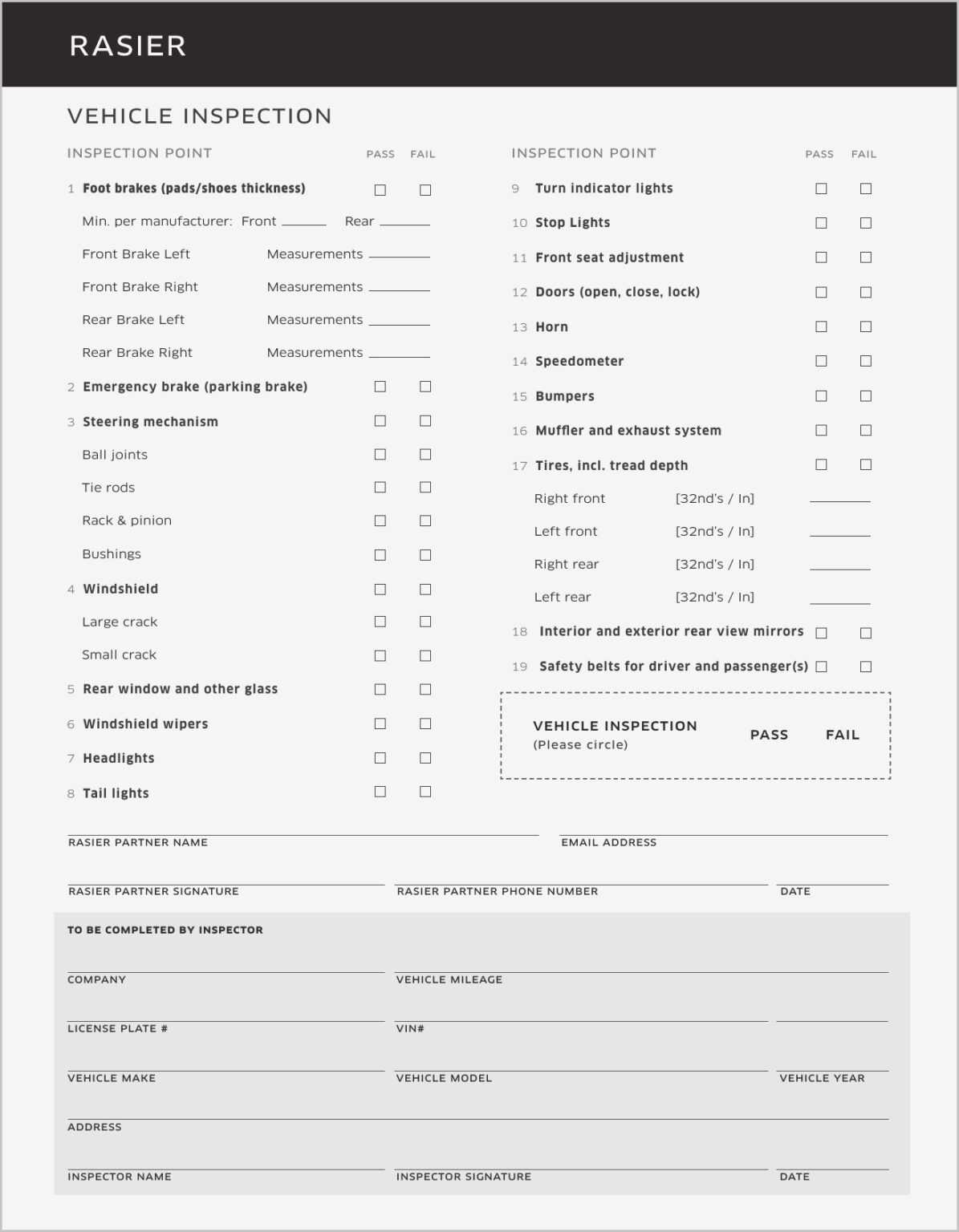 Daily Vehicle Safety Inspection Checklist Form Templates Within