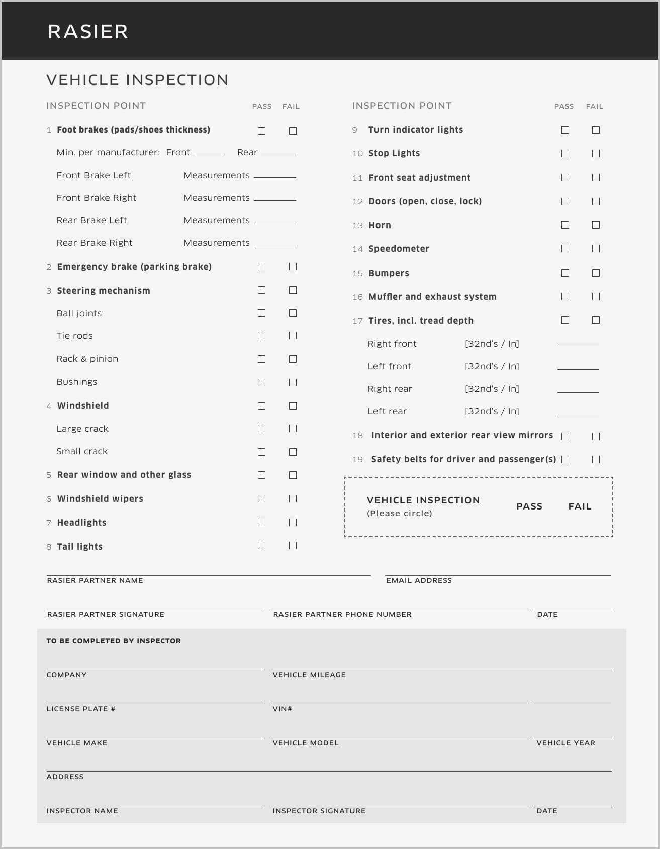 Daily Vehicle Safety Inspection Checklist Form – Templates Within Vehicle Checklist Template Word