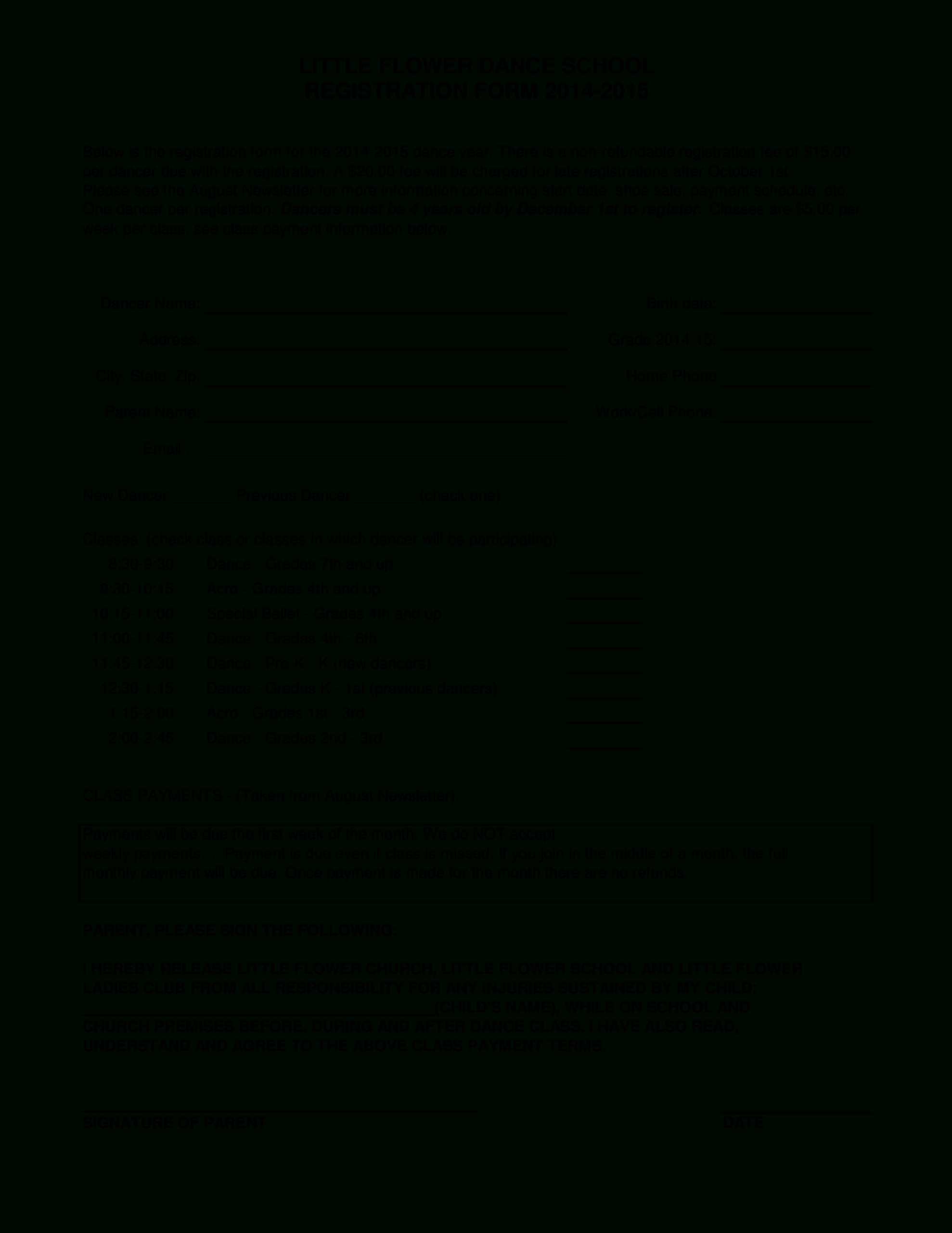 Dance School Registration Form | Templates At In School Registration Form Template Word