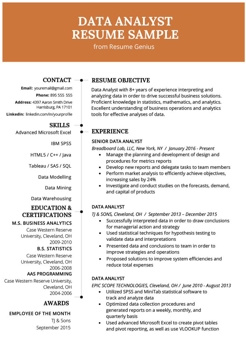 Data Analyst Resume Example & Writing Guide | Resume Genius With Regard To Analytical Report Template