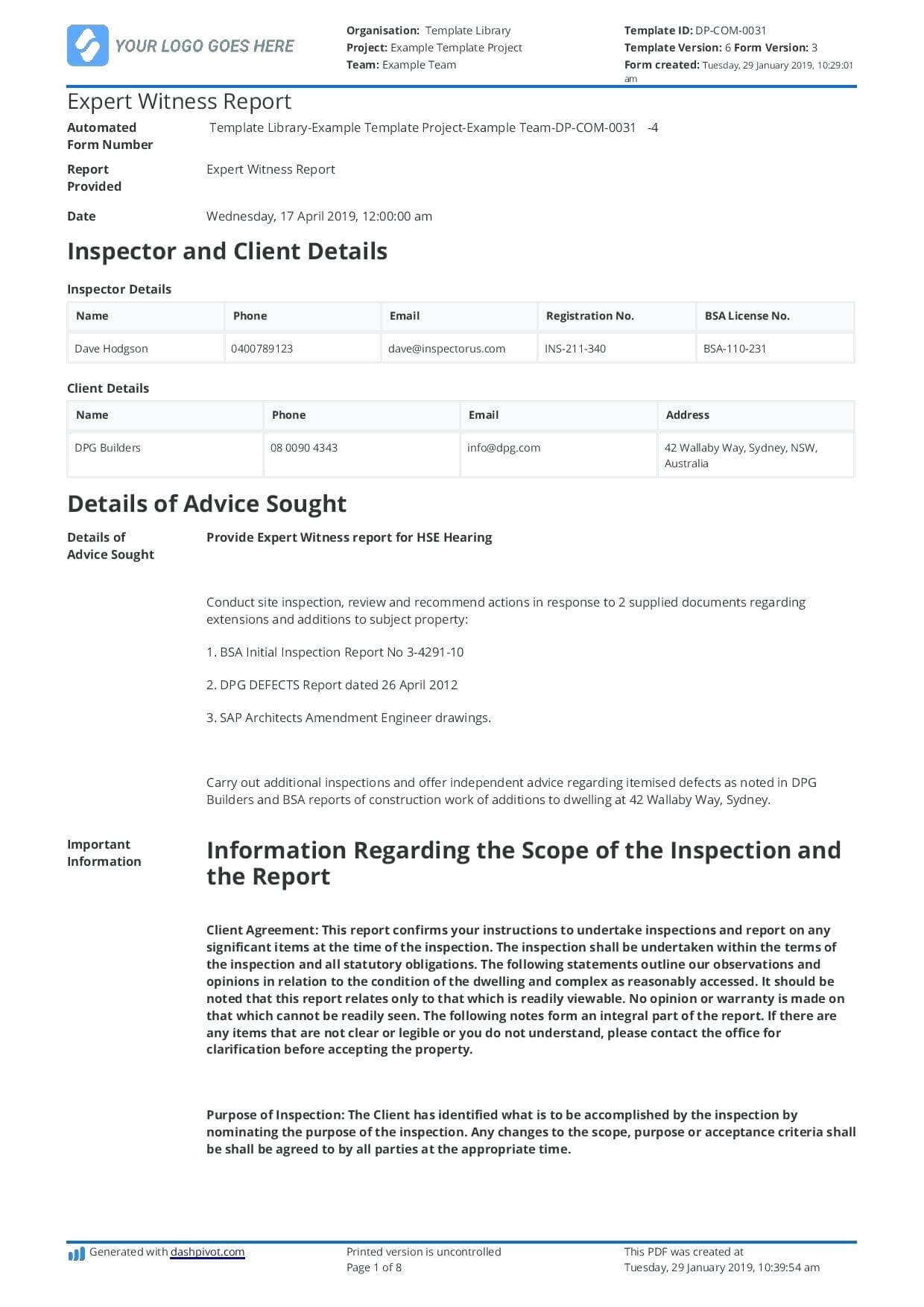 Data Breach Report Template Examples Investigation Incident With Expert Witness Report Template