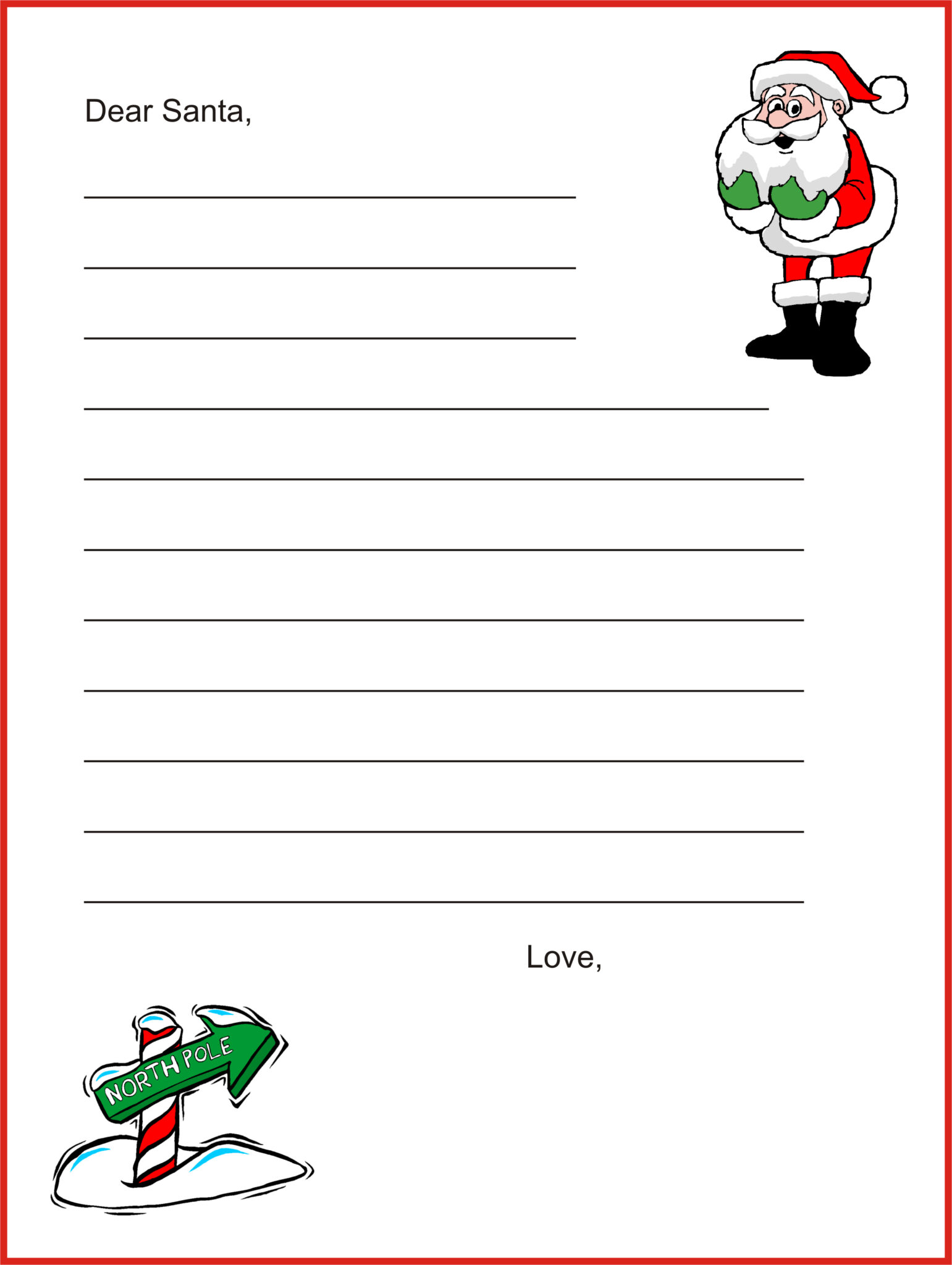 Dear Santa Letter in Blank Letter Writing Template For Kids Best