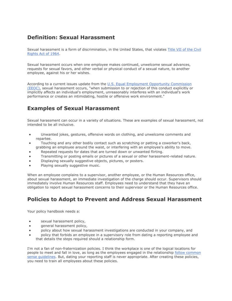 Definition: Sexual Harassment In Sexual Harassment Investigation Report Template