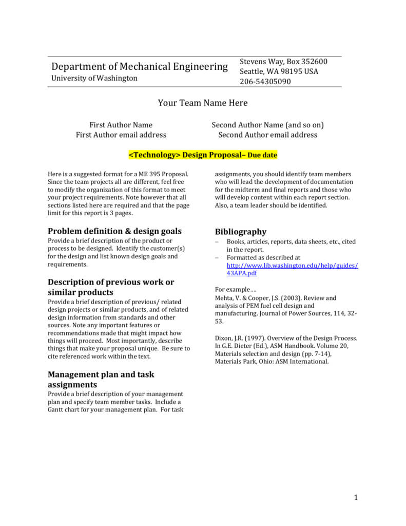 Design Report Template – University Of Washington In Project Analysis Report Template