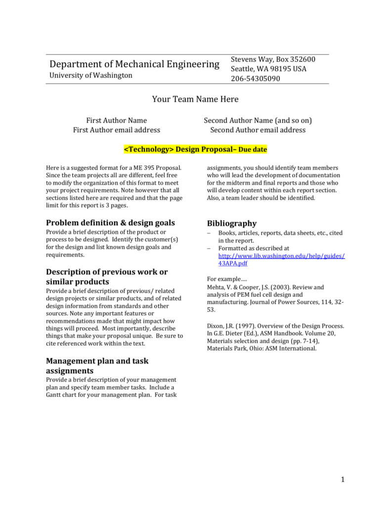 Design Report Template – University Of Washington Intended For Section 7 Report Template