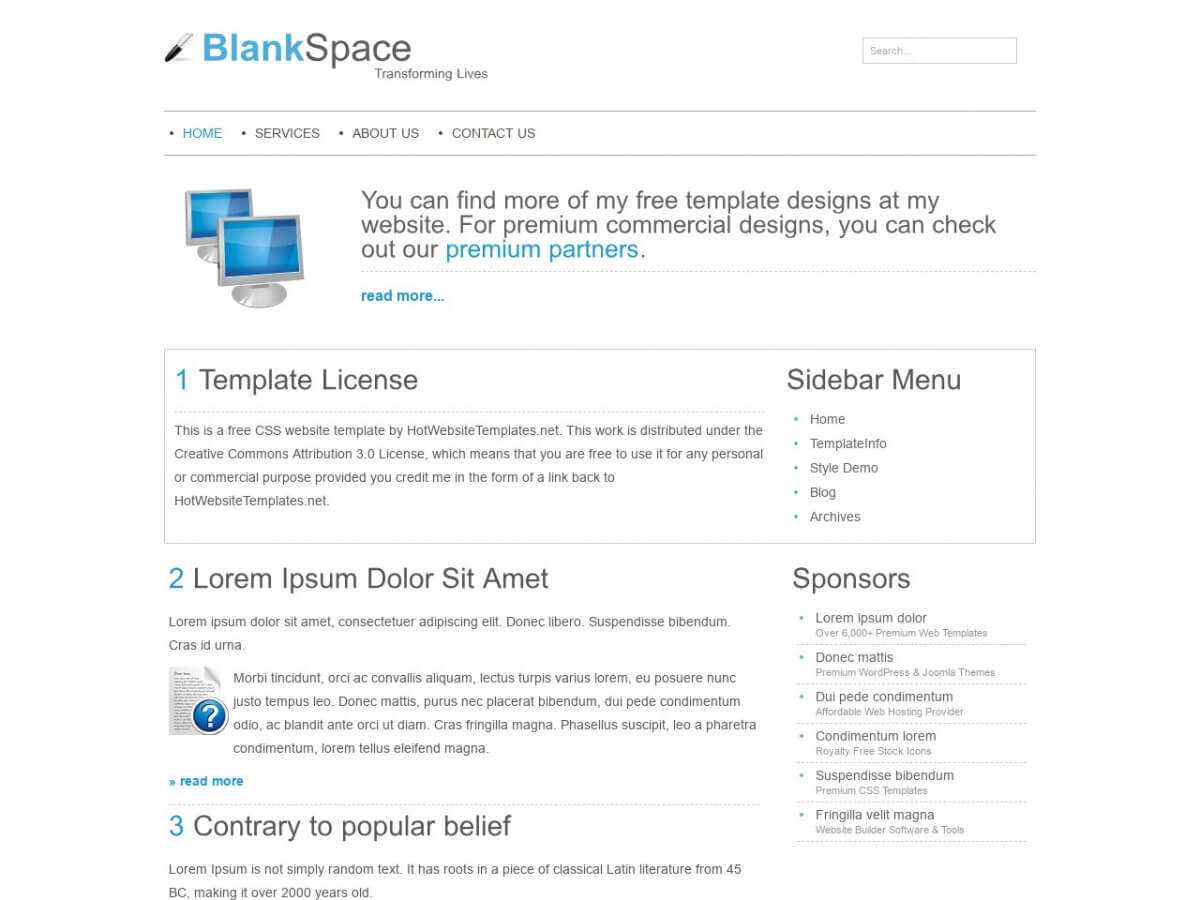 Download Free Html/css Template: Blankspace – Free Html Regarding Blank Html Templates Free Download