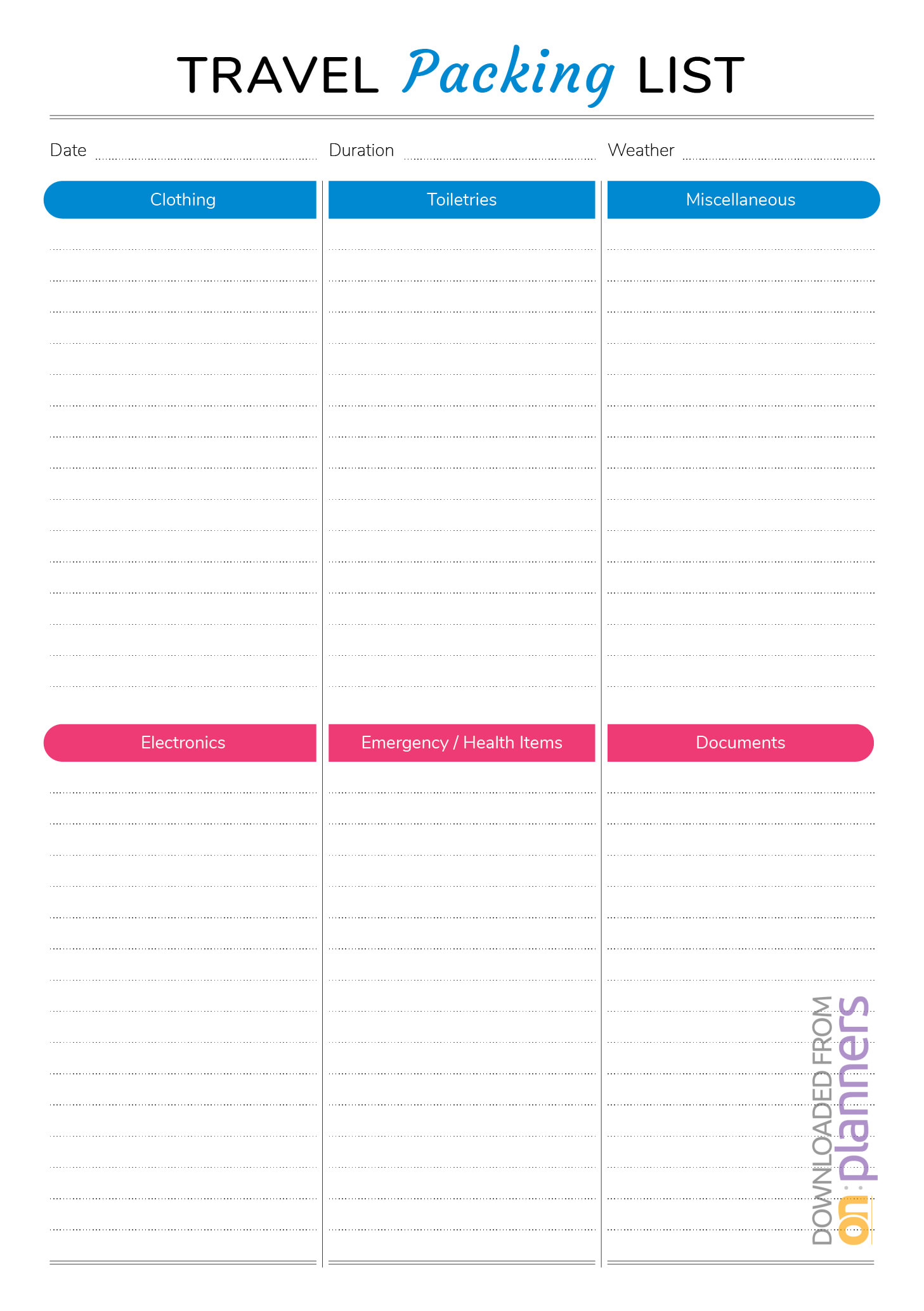 Download Printable Travel Packing List Pdf Pertaining To Blank Packing List Template