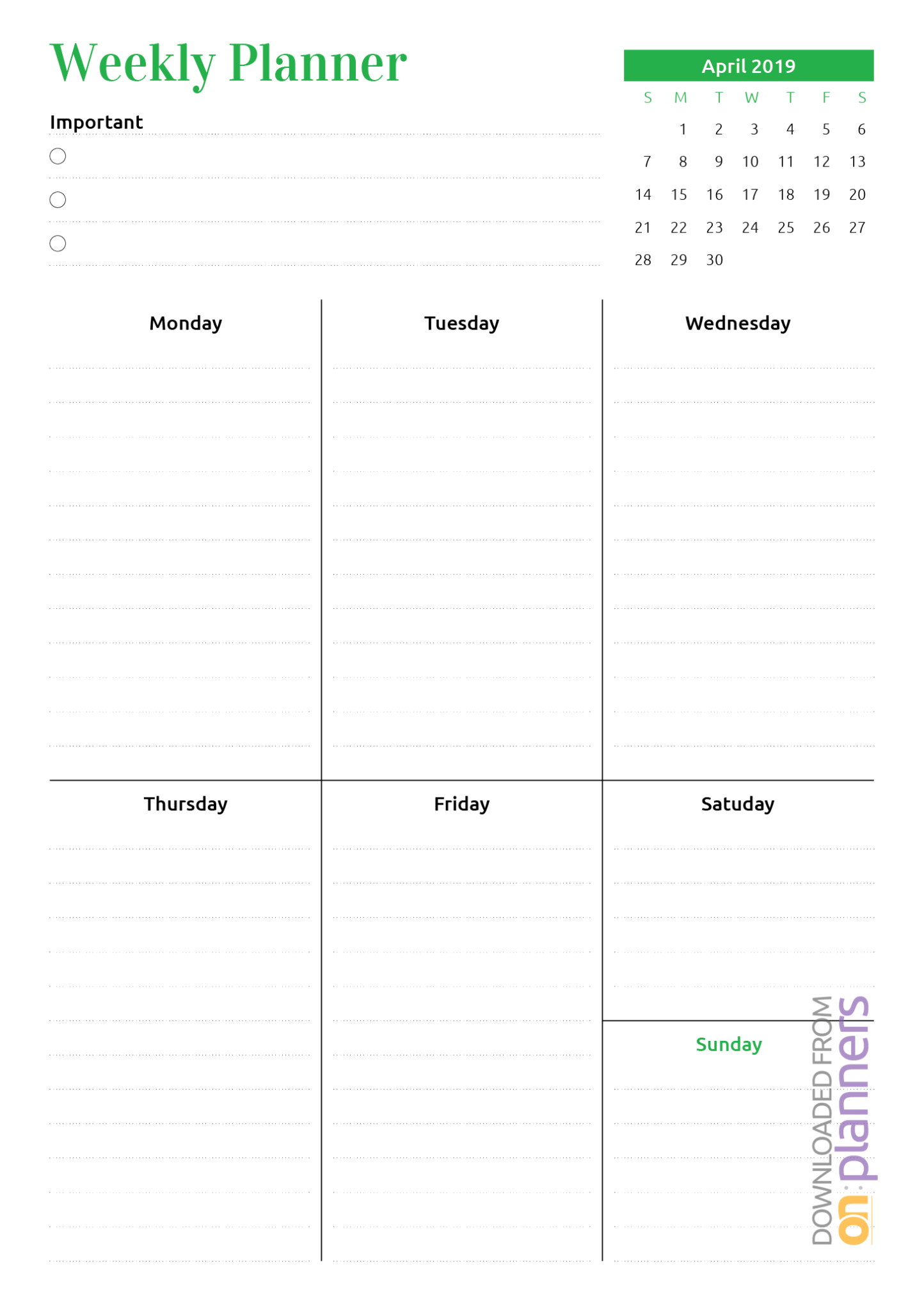 Download Printable Week At A Glance Planner With Calendar Pdf Inside