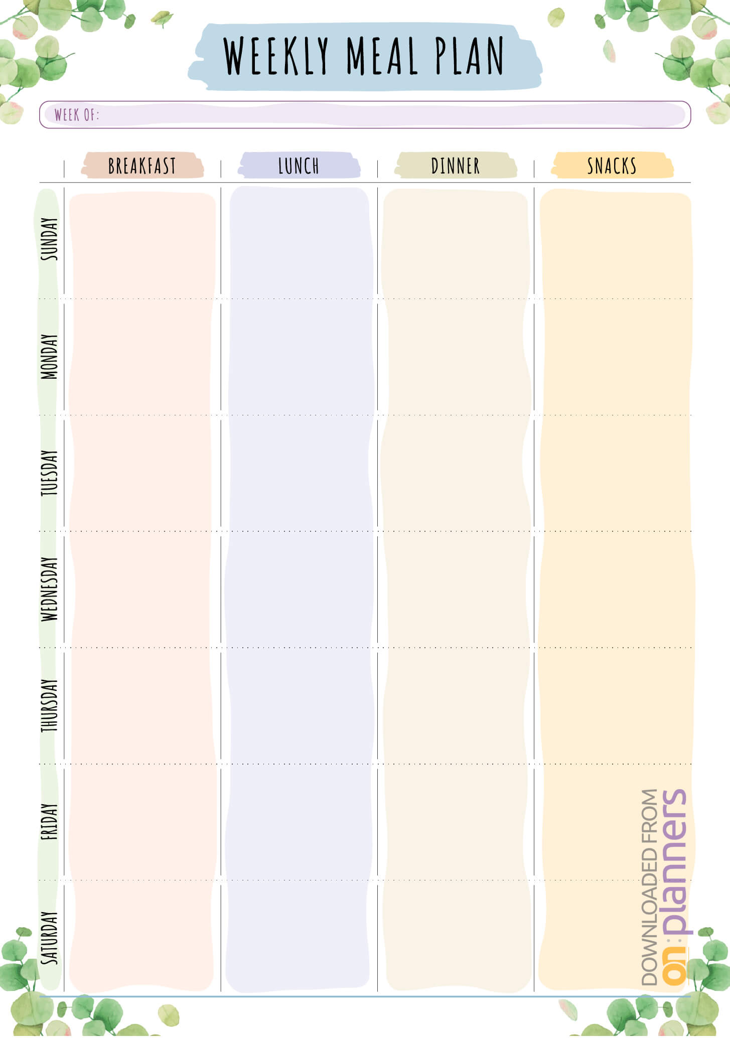 Download Printable Weekly Meal Plan – Floral Style Pdf Pertaining To Blank Meal Plan Template