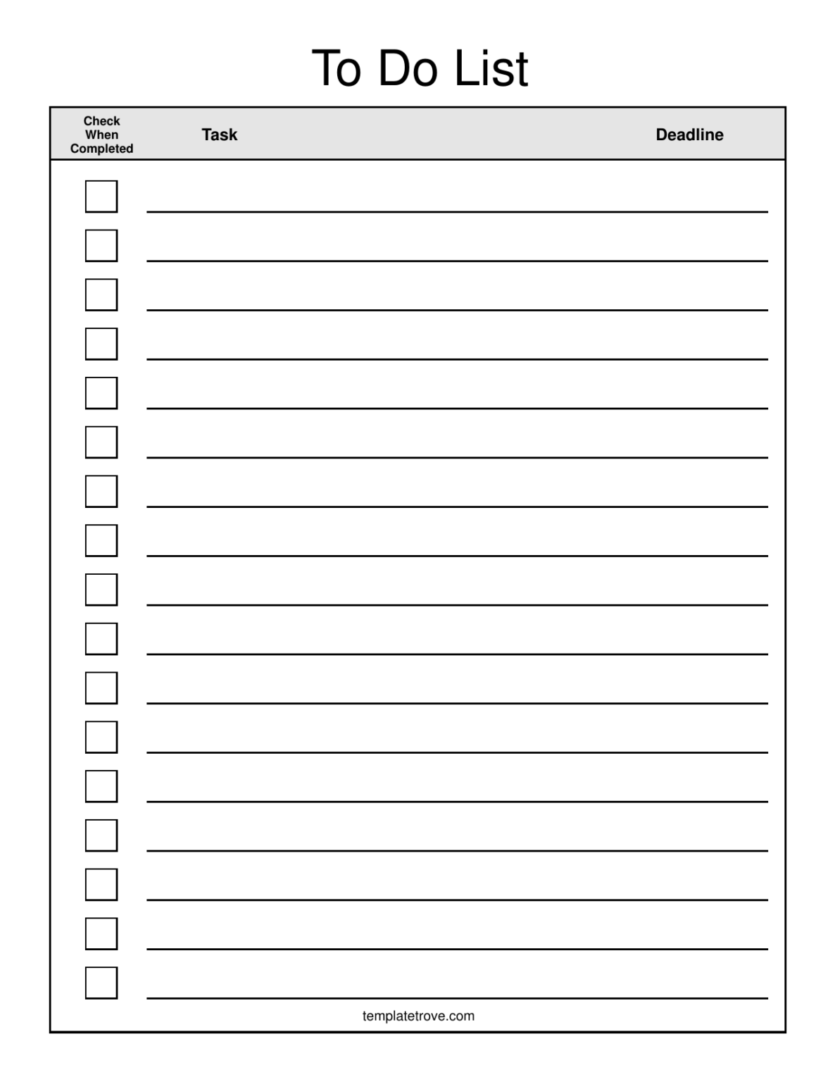 Download To Do Checklist Template Excel Pdf Rtf Word For Blank Checklist Template Pdf