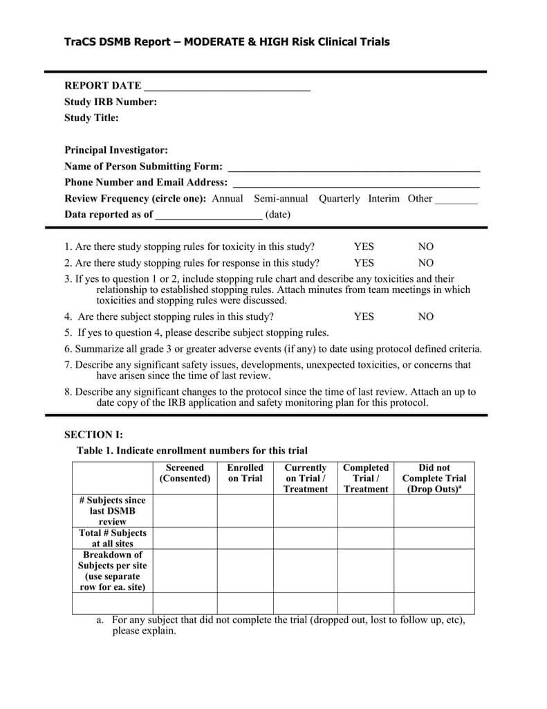 Dsmb Report Form Template With Clinical Trial Report Template