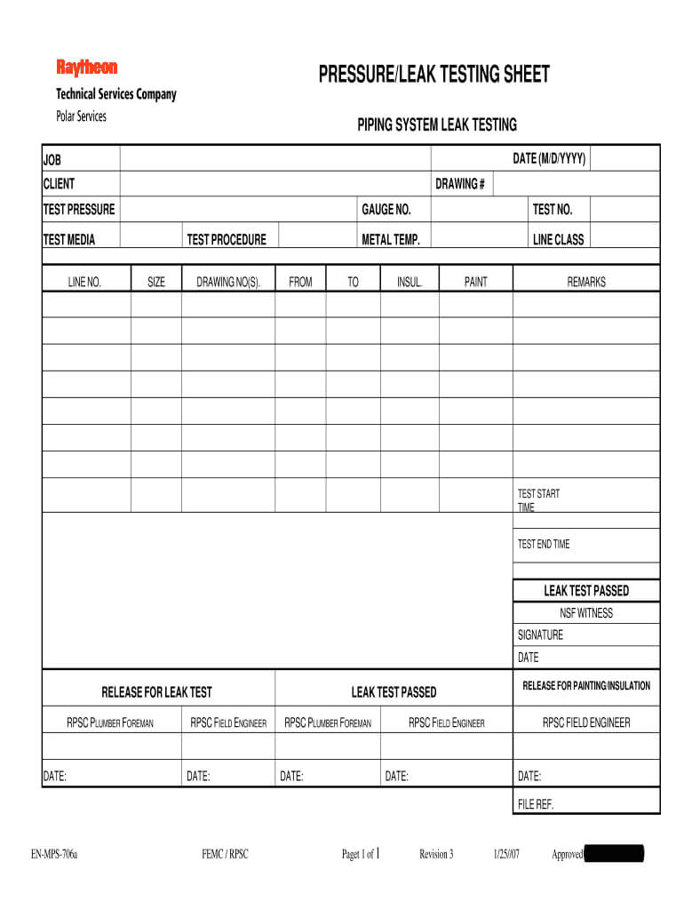 Duct Pressure Testing Forms – Fill Online, Printable For Hydrostatic Pressure Test Report Template