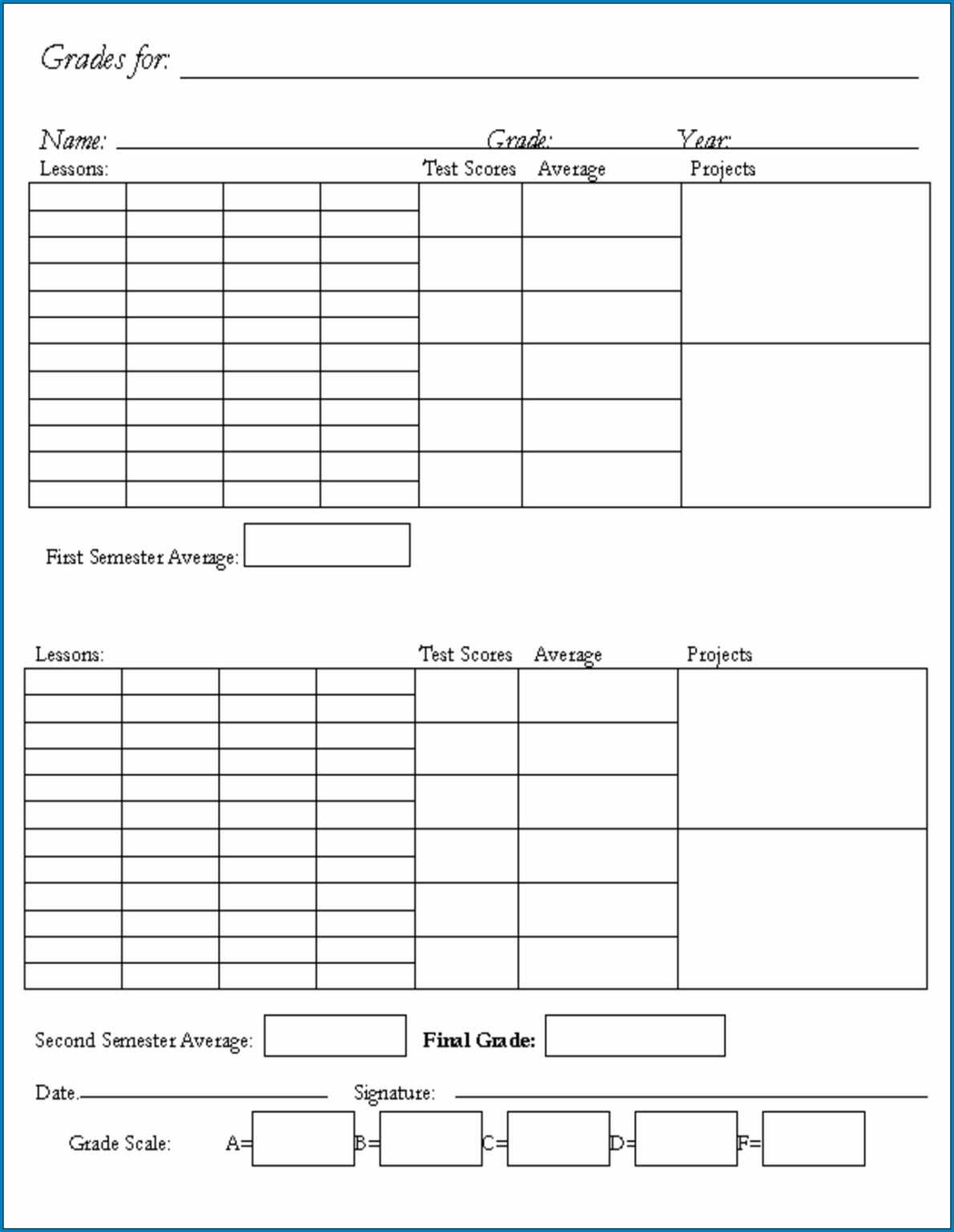 Homeschool Middle School Report Card Template