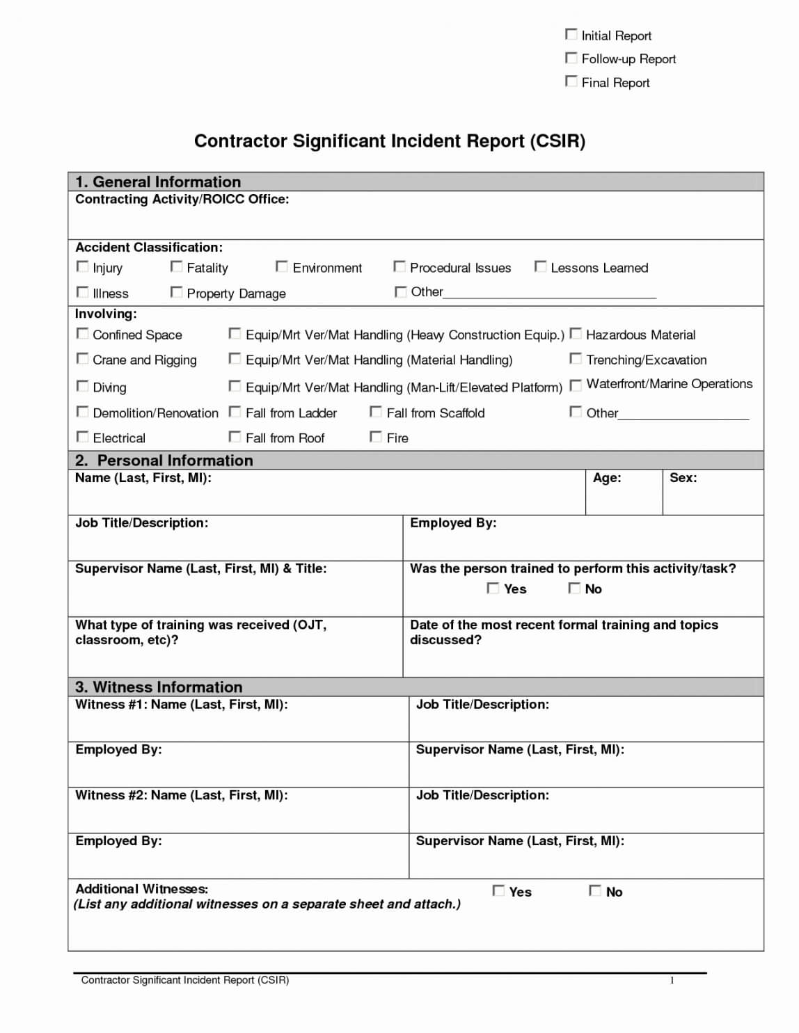 Editable Accident Estigation Form Template Uk Report Format Pertaining To Mi Report Template