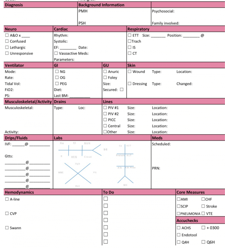 Nursing Report Sheet Template