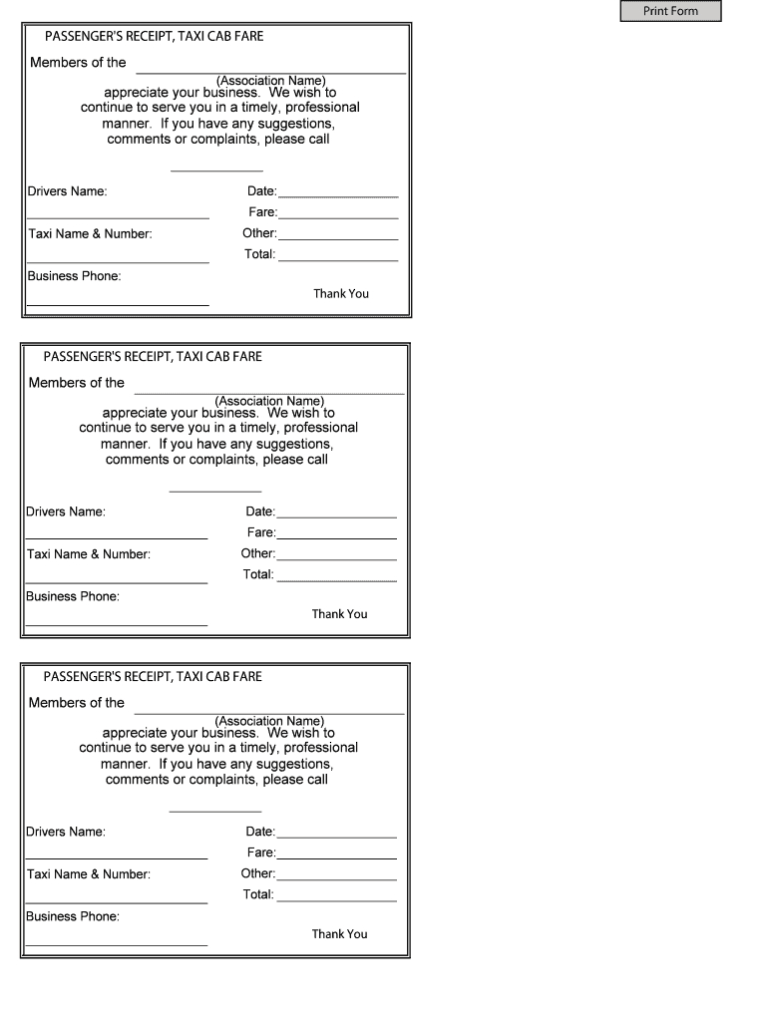 editable taxi receipt template fill online printable inside blank