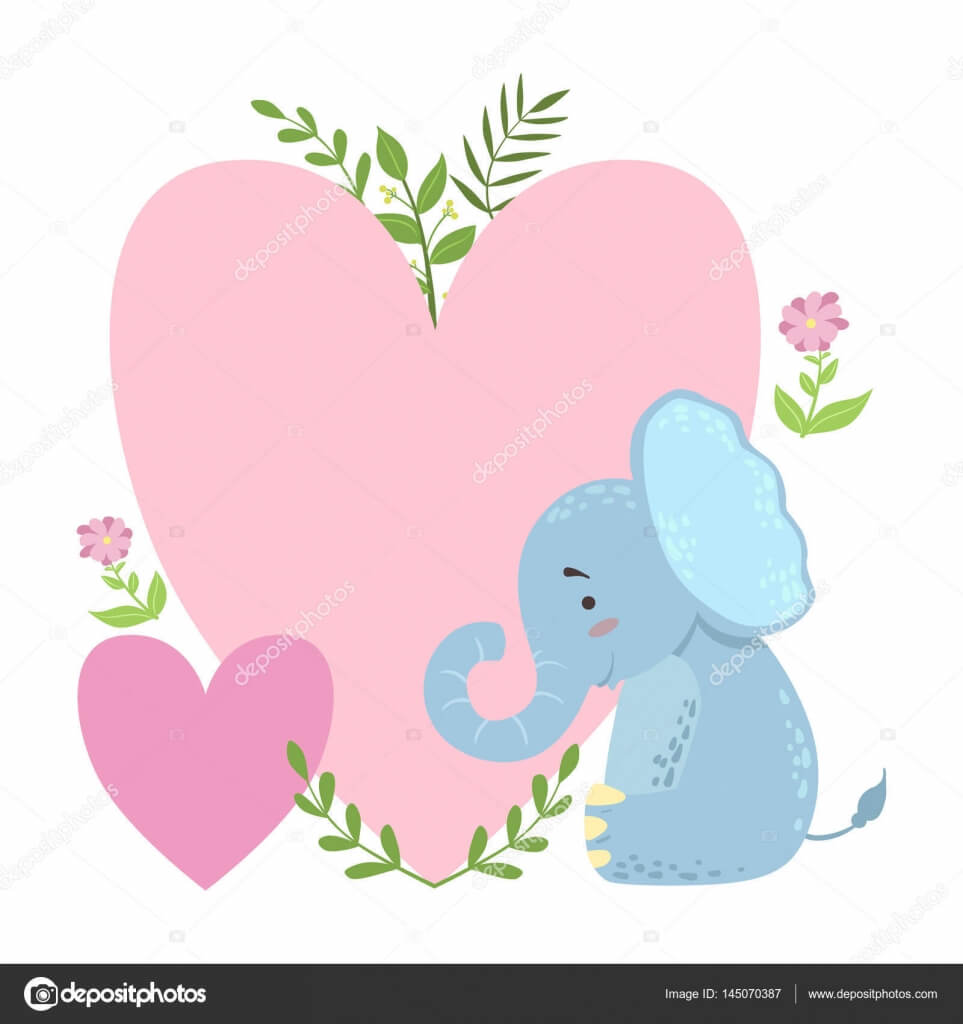 Elephant With Two Big Hearts And Plants Vector Sticker Regarding Blank Elephant Template