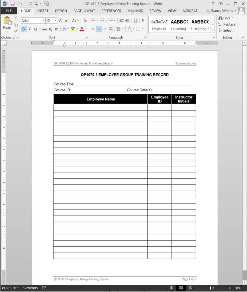 employee-group-training-record-iso-template-qp1070-3-regarding