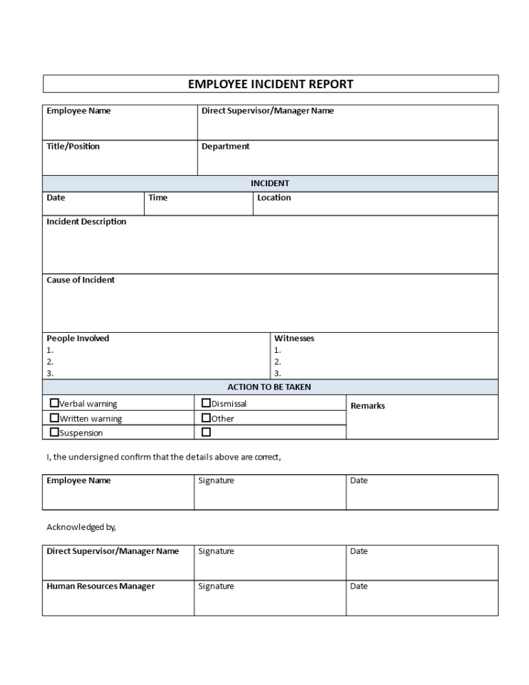 Customer Incident Report Form Template