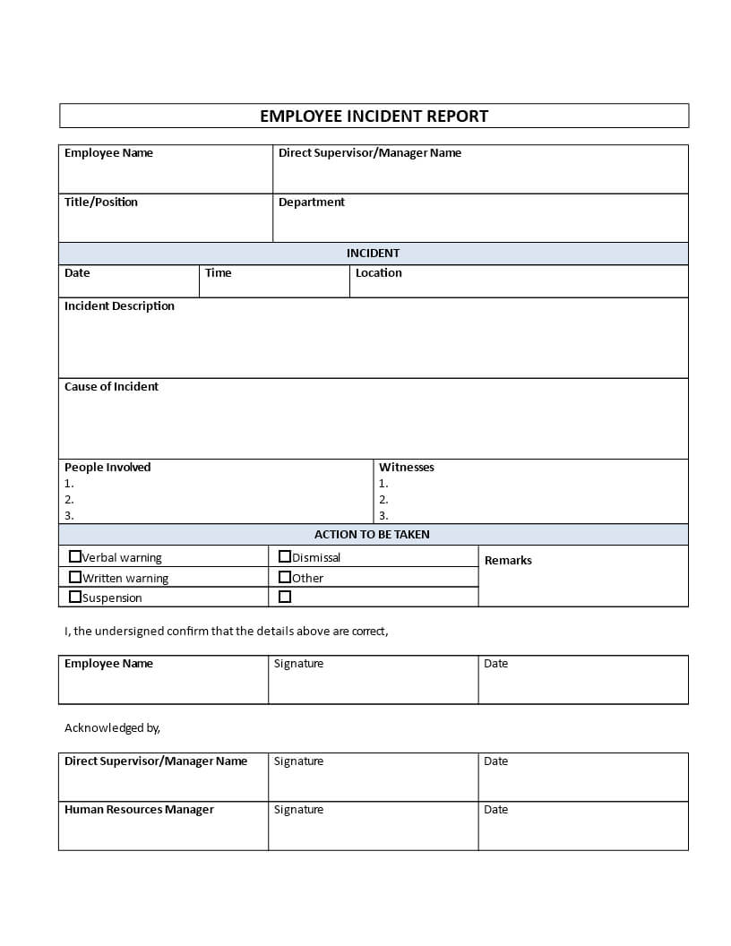 Employee Incident Report Template | Templates At For Employee Incident Report Templates