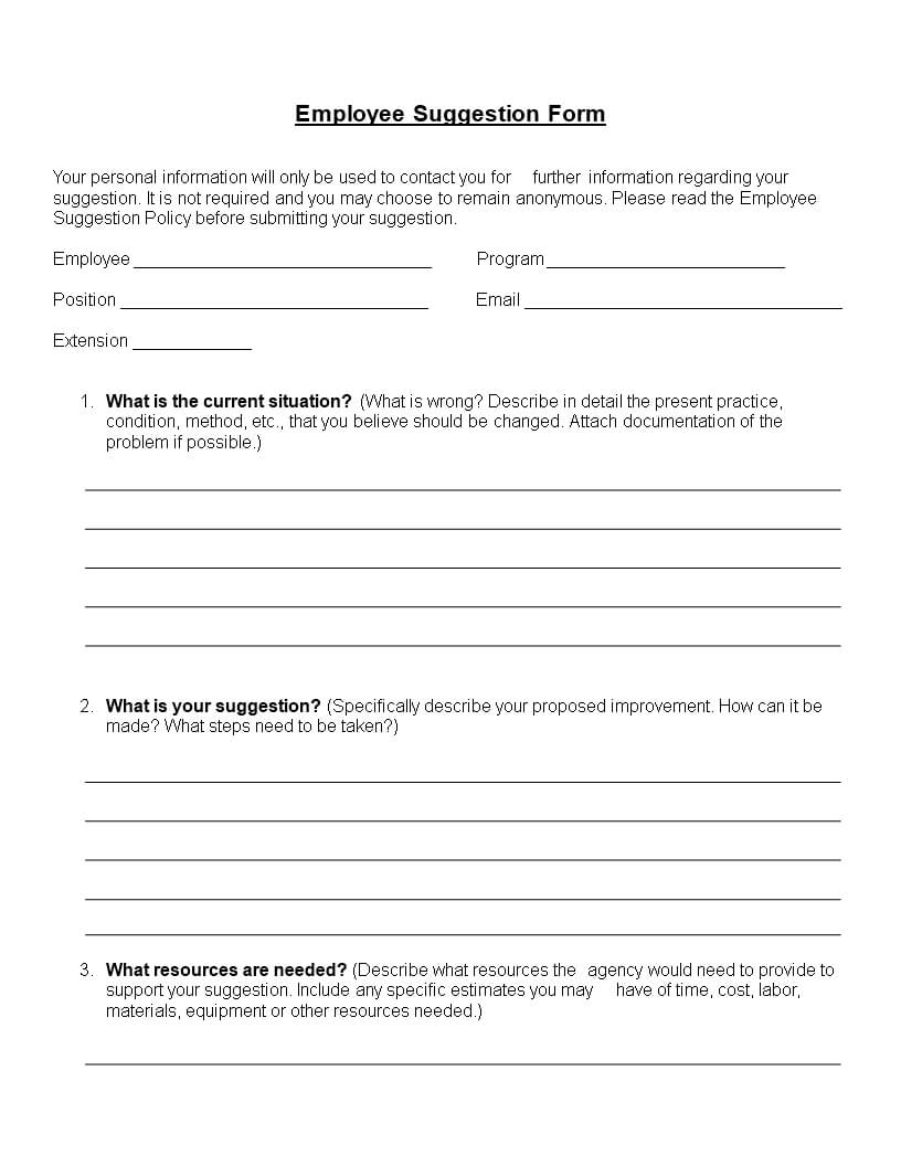 Employee Suggestion Form Word Format | Templates At Within Word Employee Suggestion Form Template