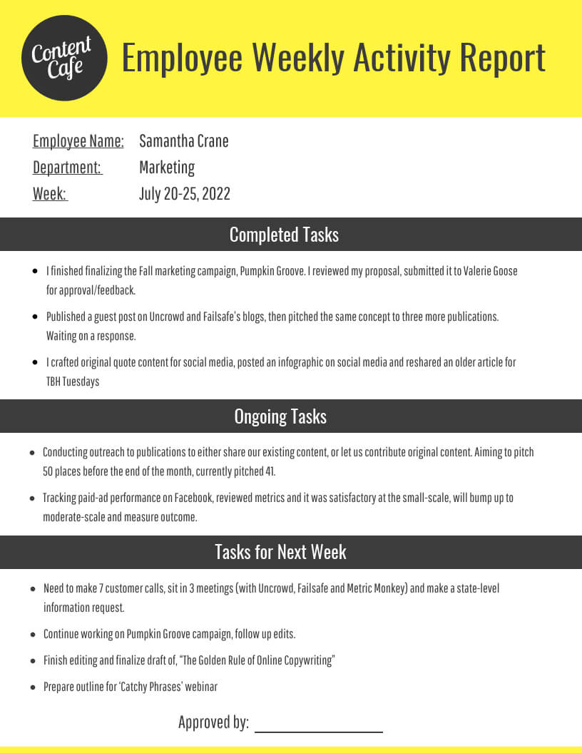 Employee Weekly Report Throughout Social Media Weekly Report Template
