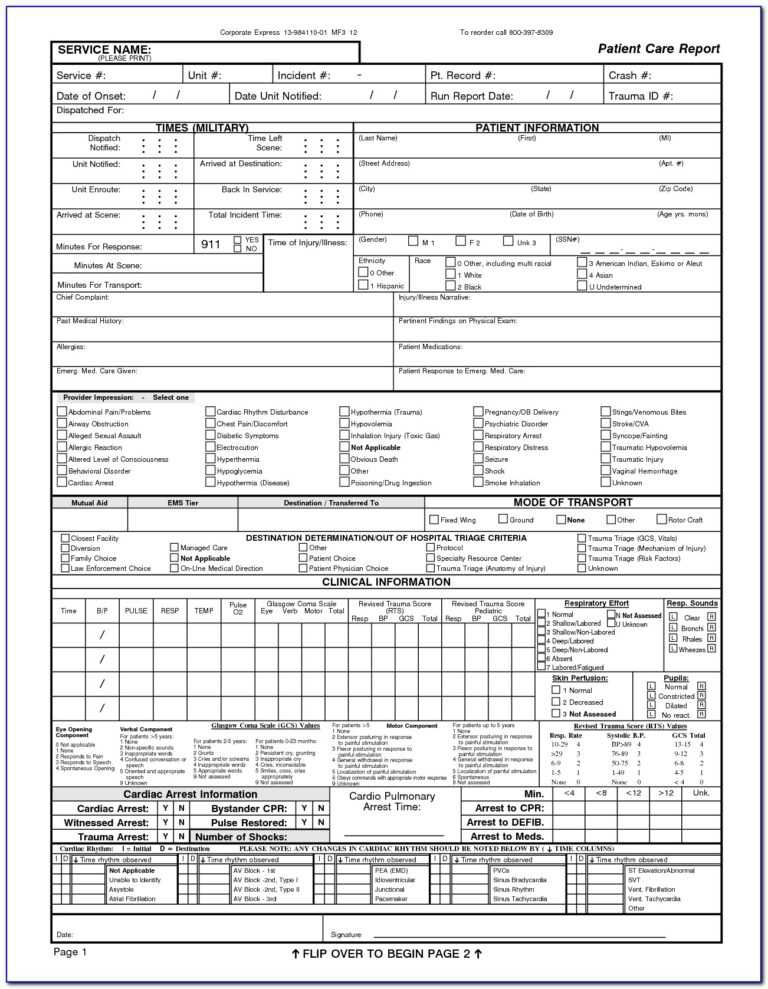 Ems Patient Care Report Forms – Form : Resume Examples Inside Patient ...