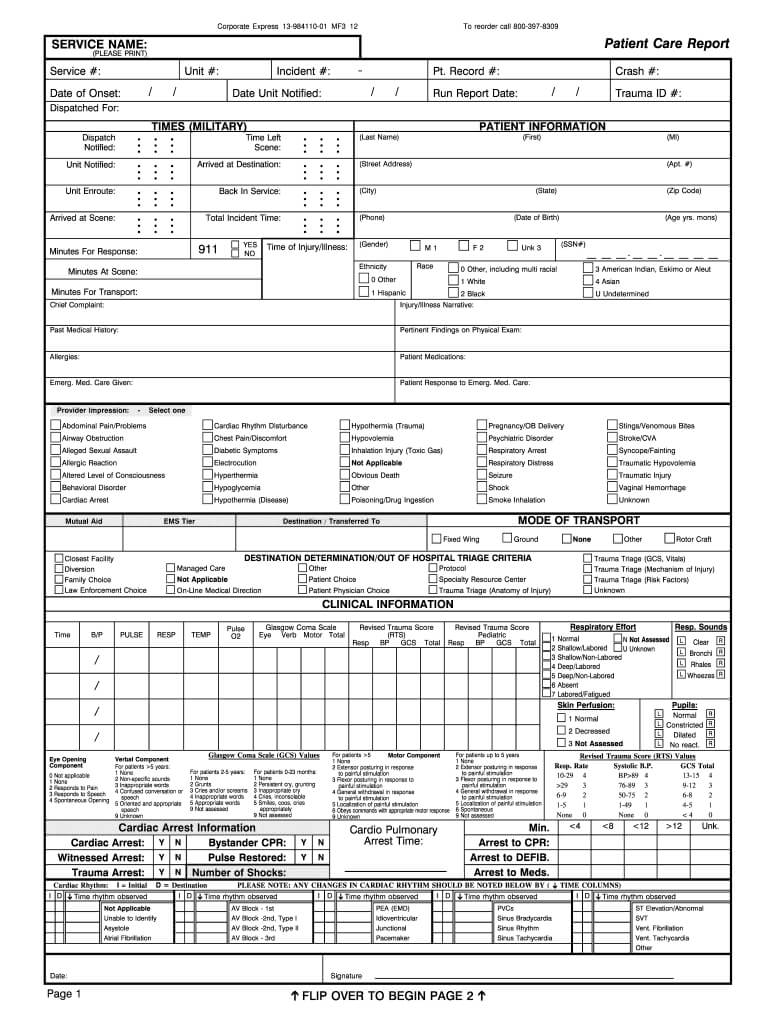 Ems Report Sheet Pdf – Fill Online, Printable, Fillable Regarding Patient Care Report Template