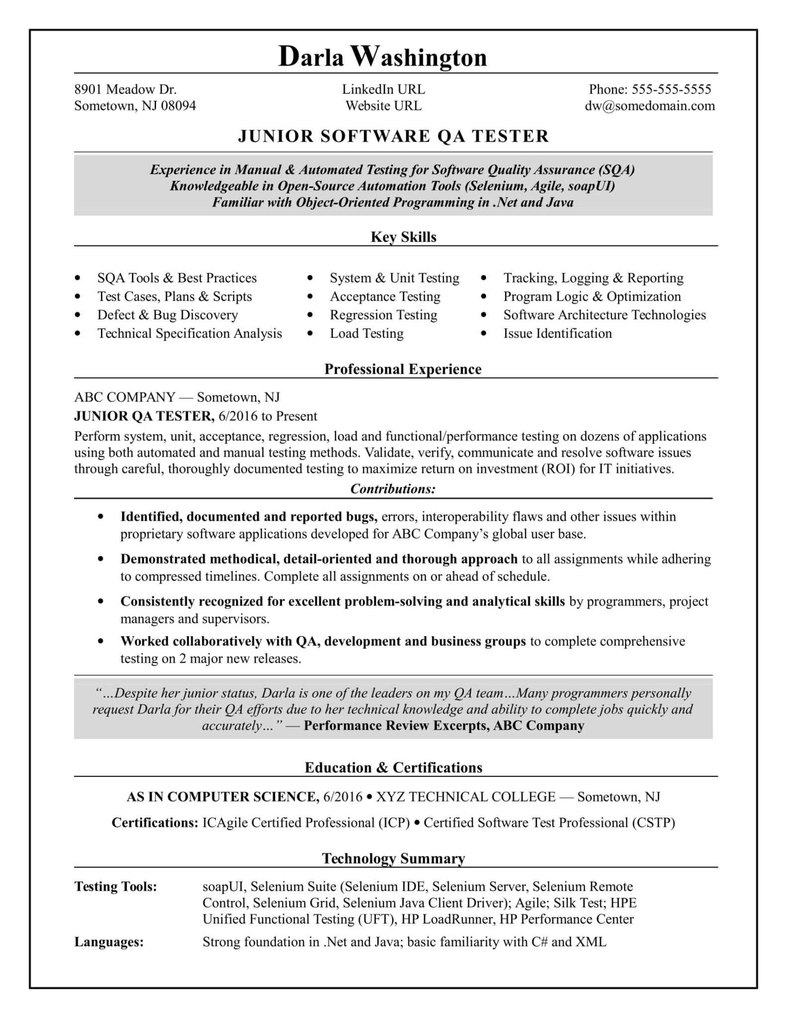 Entry Level Qa Software Tester Resume Sample Monster Within Software 