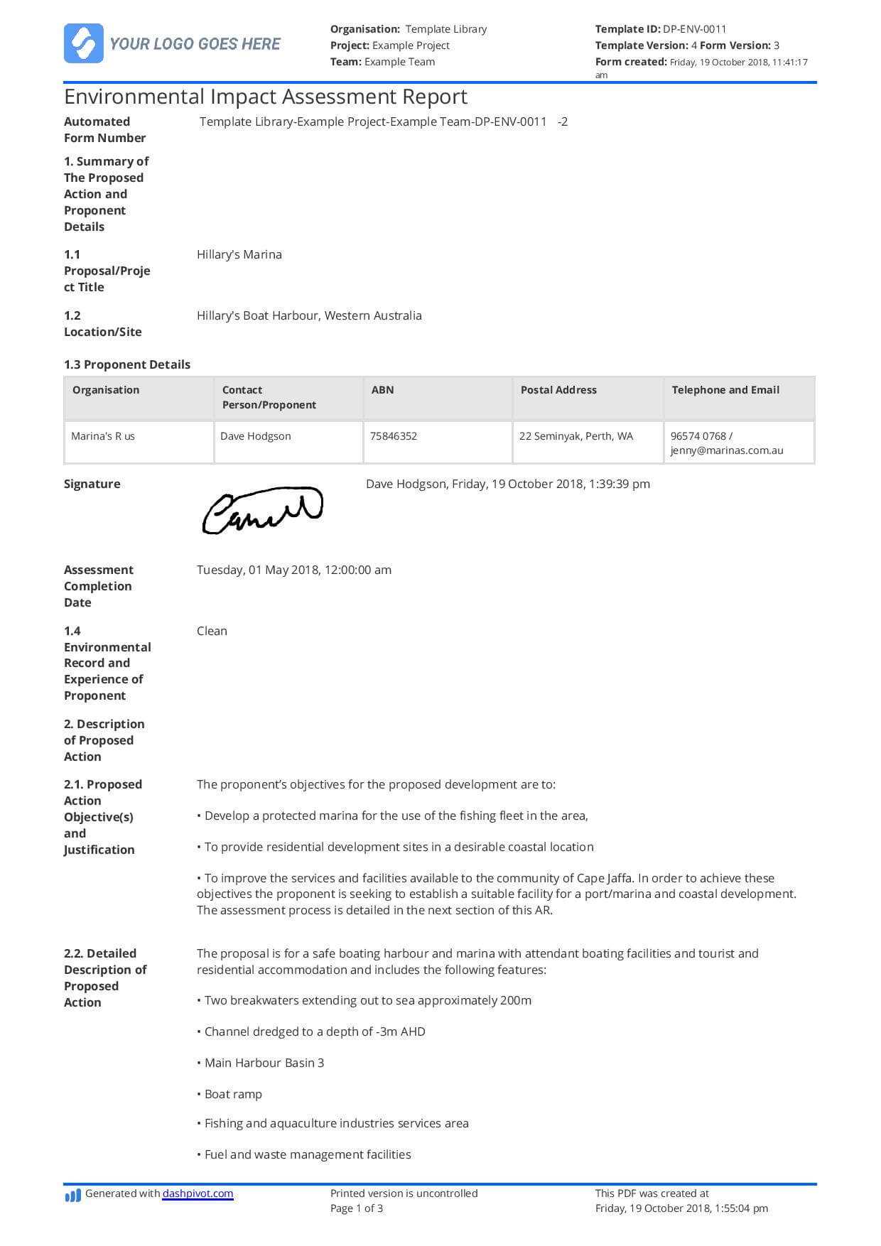 Environmental Impact Assessment Report Template Use It Free Inside