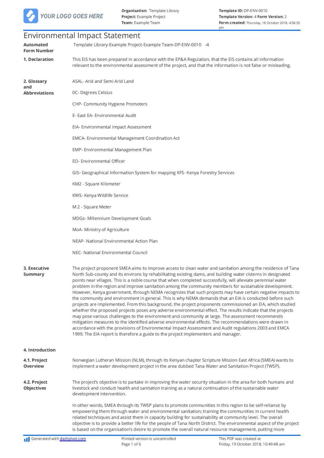 Environmental Impact Report Template