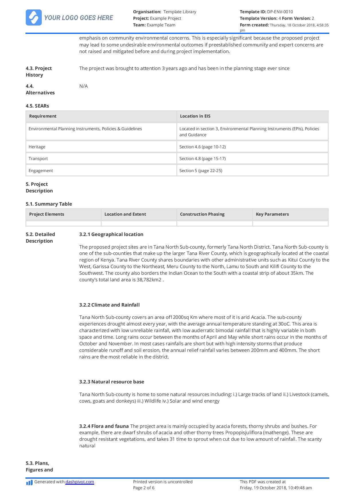 Environmental Impact Statement Example (Free And Customisable) Throughout Environmental Impact Report Template