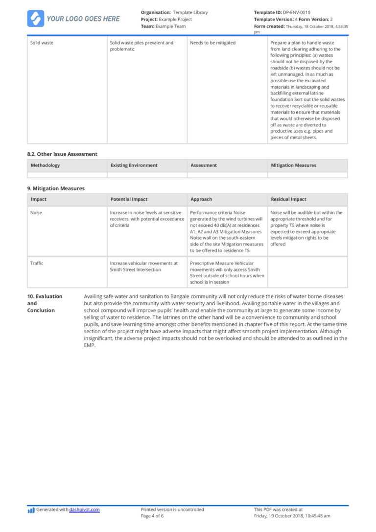 Environmental Impact Report Template