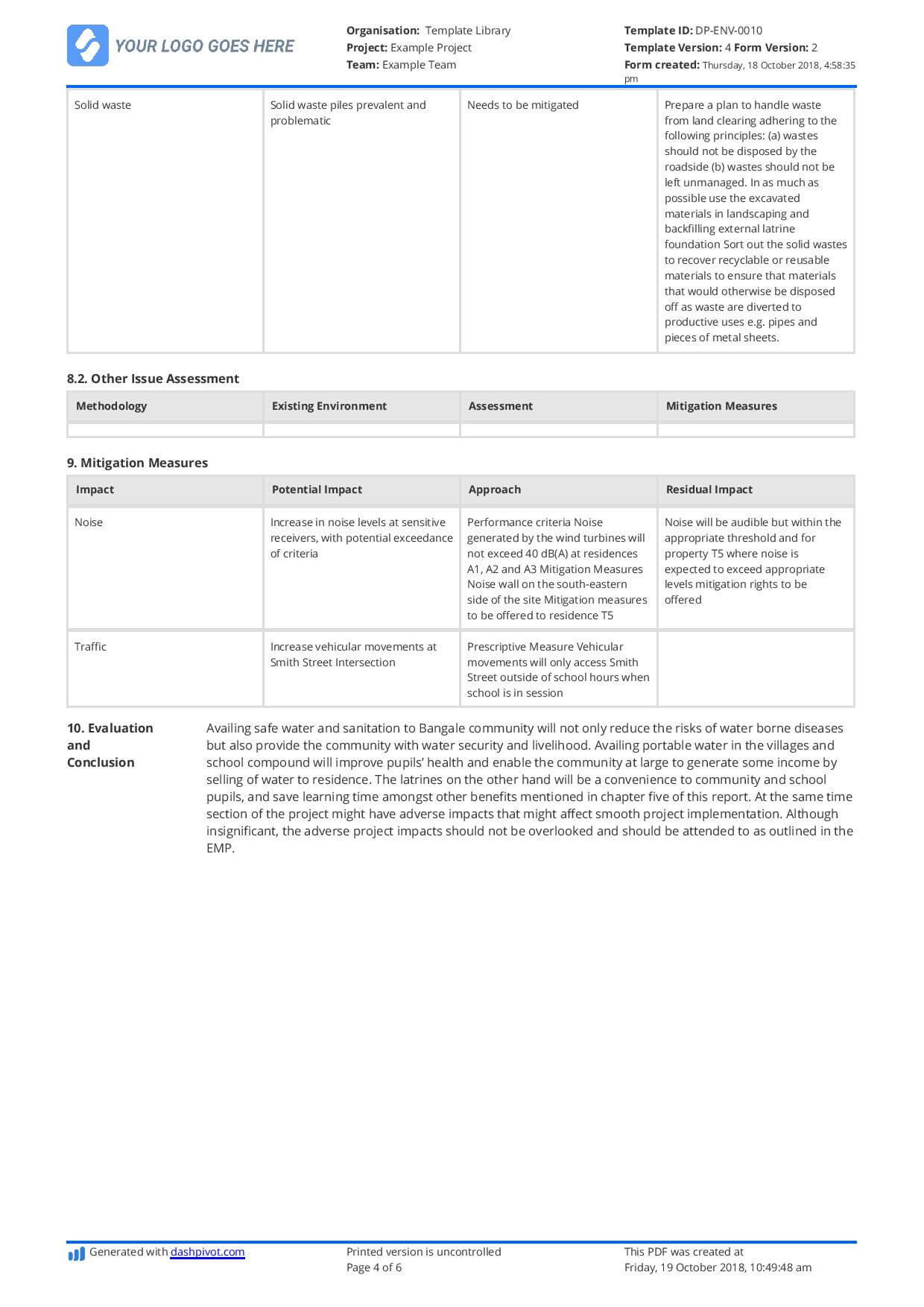Environmental Impact Statement Example (Free And Customisable) Within Environmental Impact Report Template