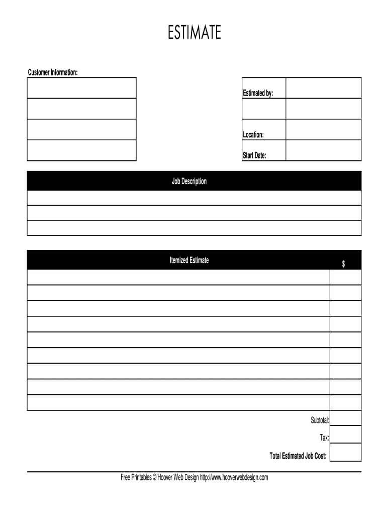 Estimate Template – Fill Online, Printable, Fillable, Blank With Blank Estimate Form Template