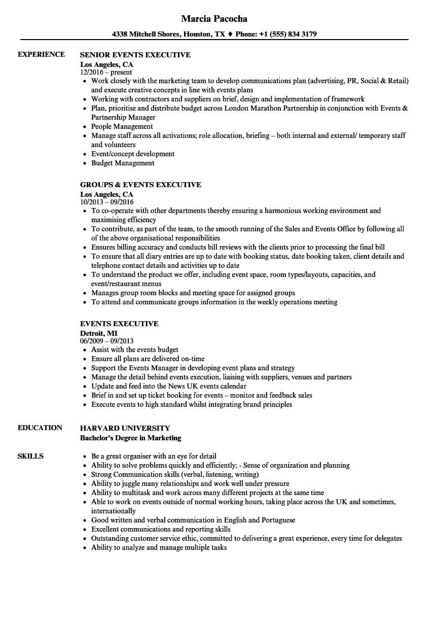 Events Executive Resume Samples | Velvet Jobs With Regard To Event Debrief Report Template