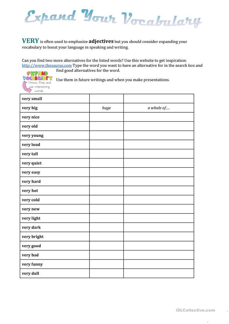 Expand Your Vocabulary – English Esl Worksheets Regarding Vocabulary Words Worksheet Template