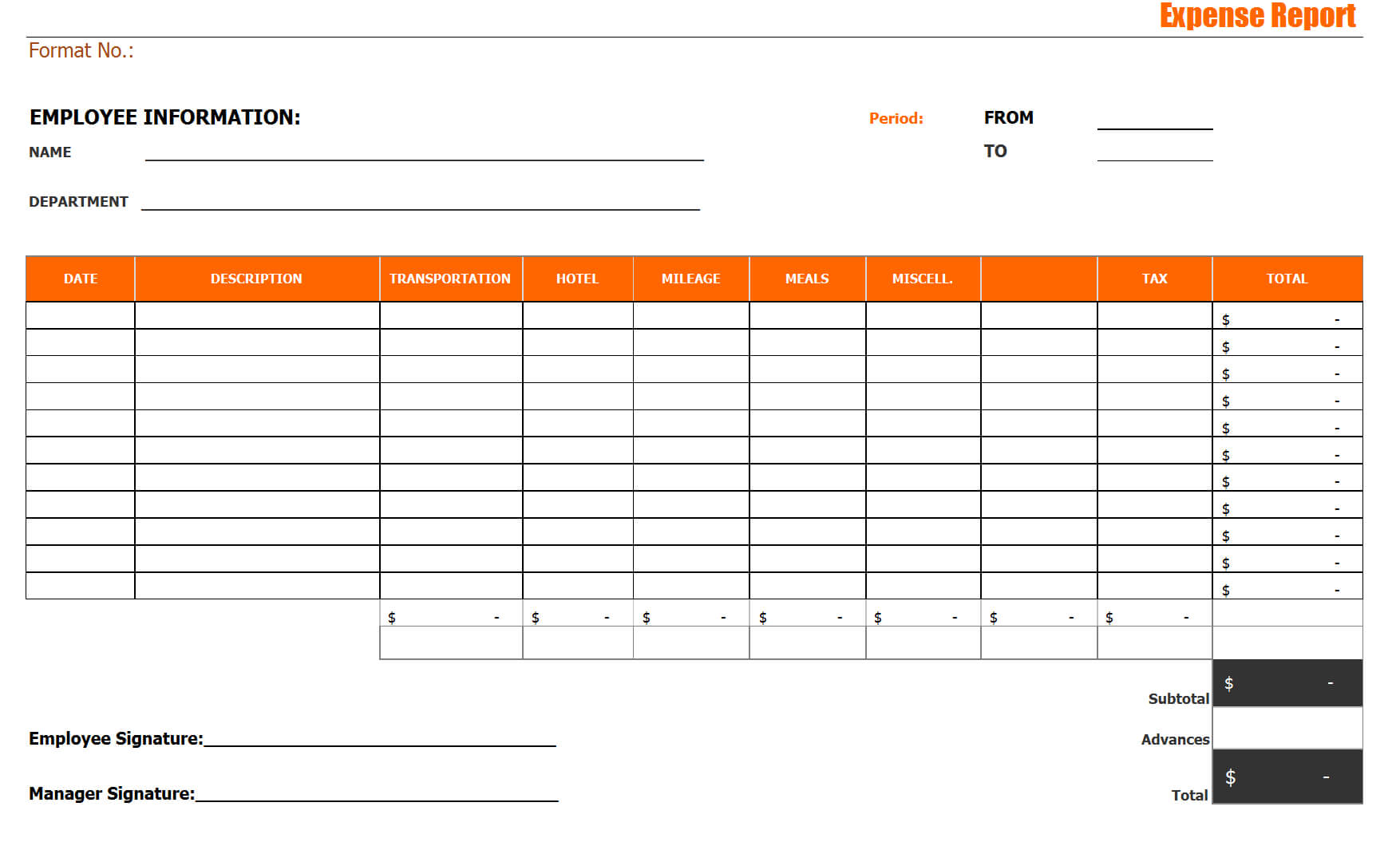 Expense Report – Inside Company Expense Report Template