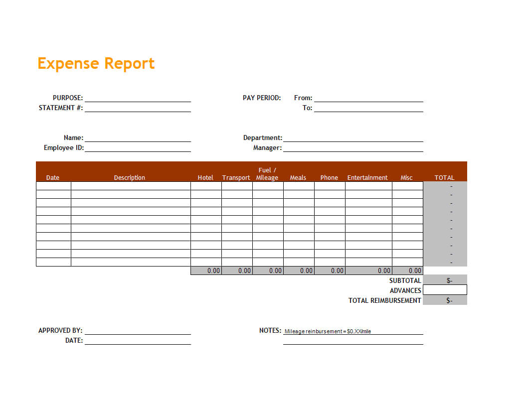 Expense Report Sheet In Excel | Templates At With Regard To Expense Report Spreadsheet Template Excel