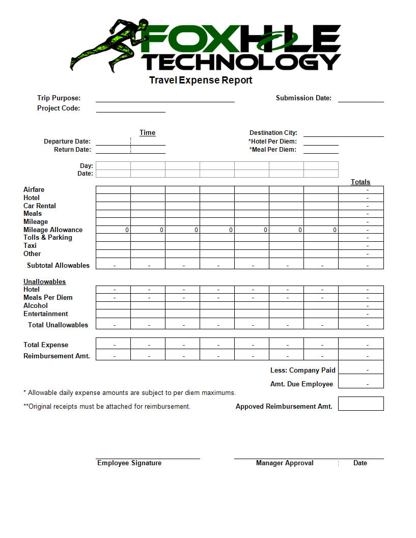 Expense Report Template Example | Templates At In Per Diem Expense Report Template