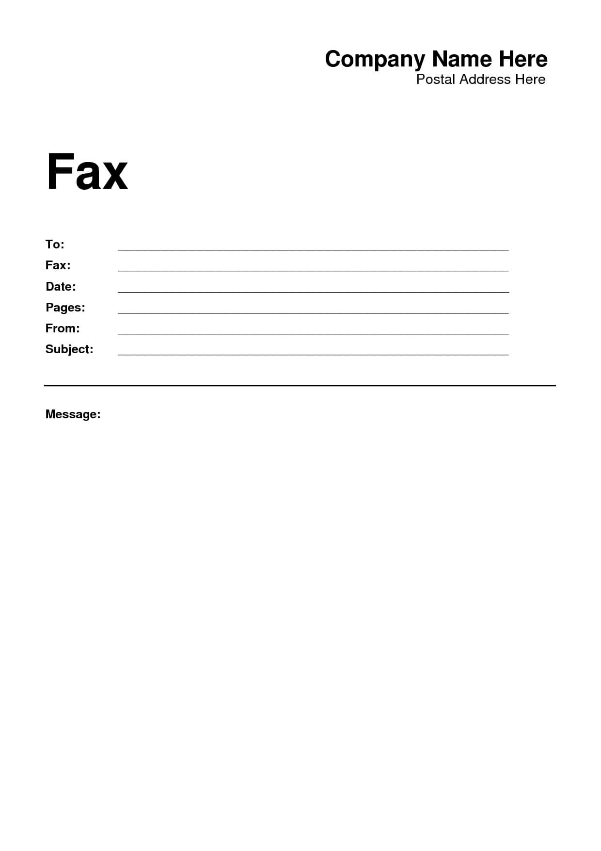 Fax Cover Sheet Template Word Spreadsheet Examples Printable Intended For Fax Template Word 2010